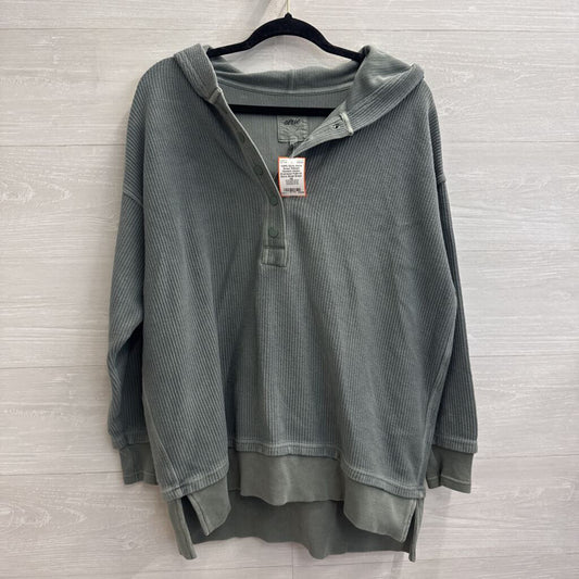 Aerie Green Ribbed Hooded Henley Oversized Pullover Extra Small
