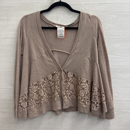 Blue Bird Brown Lace Detail Cropped Long Sleeve Top Large