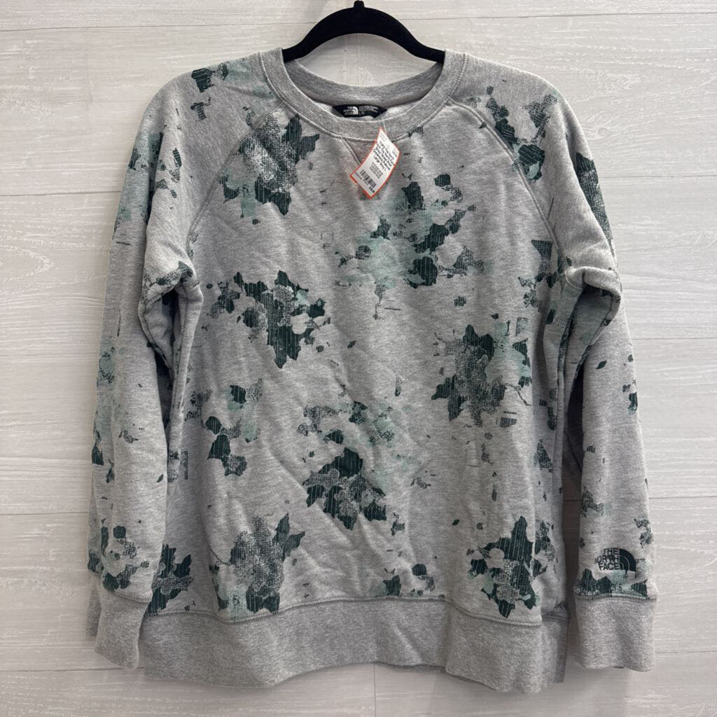 The North Face Grey/ Green Print Crewneck Pullover Large