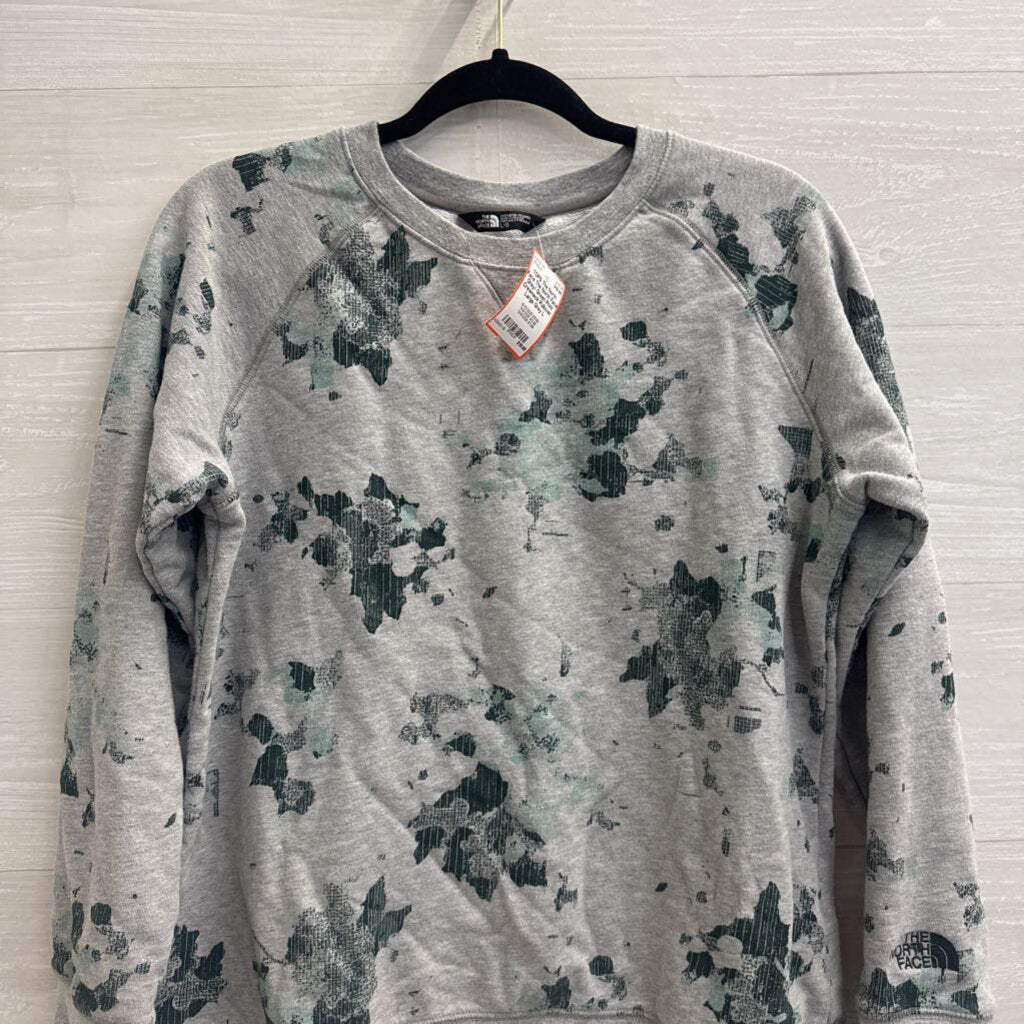 The North Face Grey/ Green Print Crewneck Pullover Large