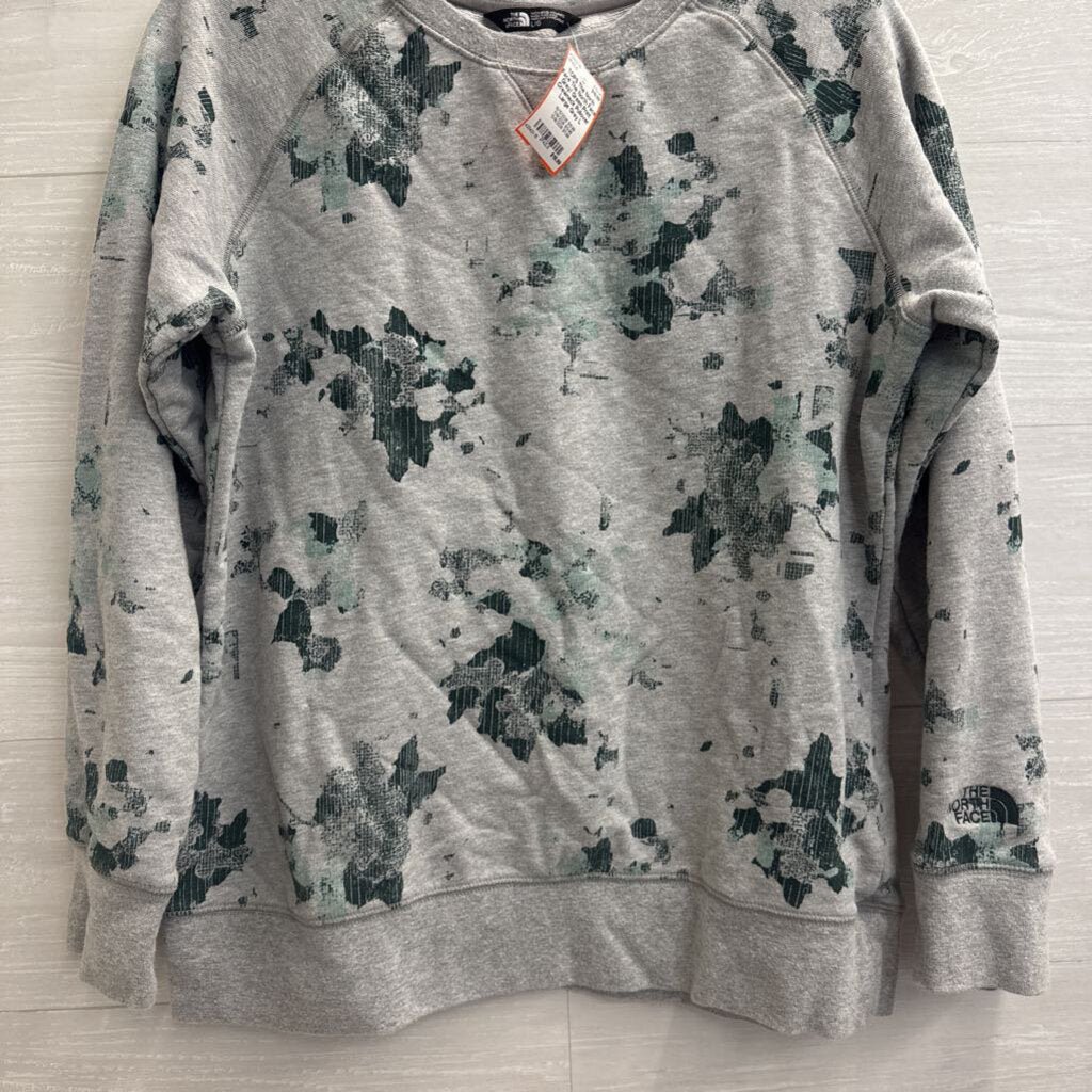The North Face Grey/ Green Print Crewneck Pullover Large