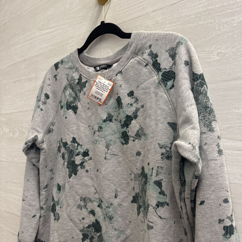 The North Face Grey/ Green Print Crewneck Pullover Large