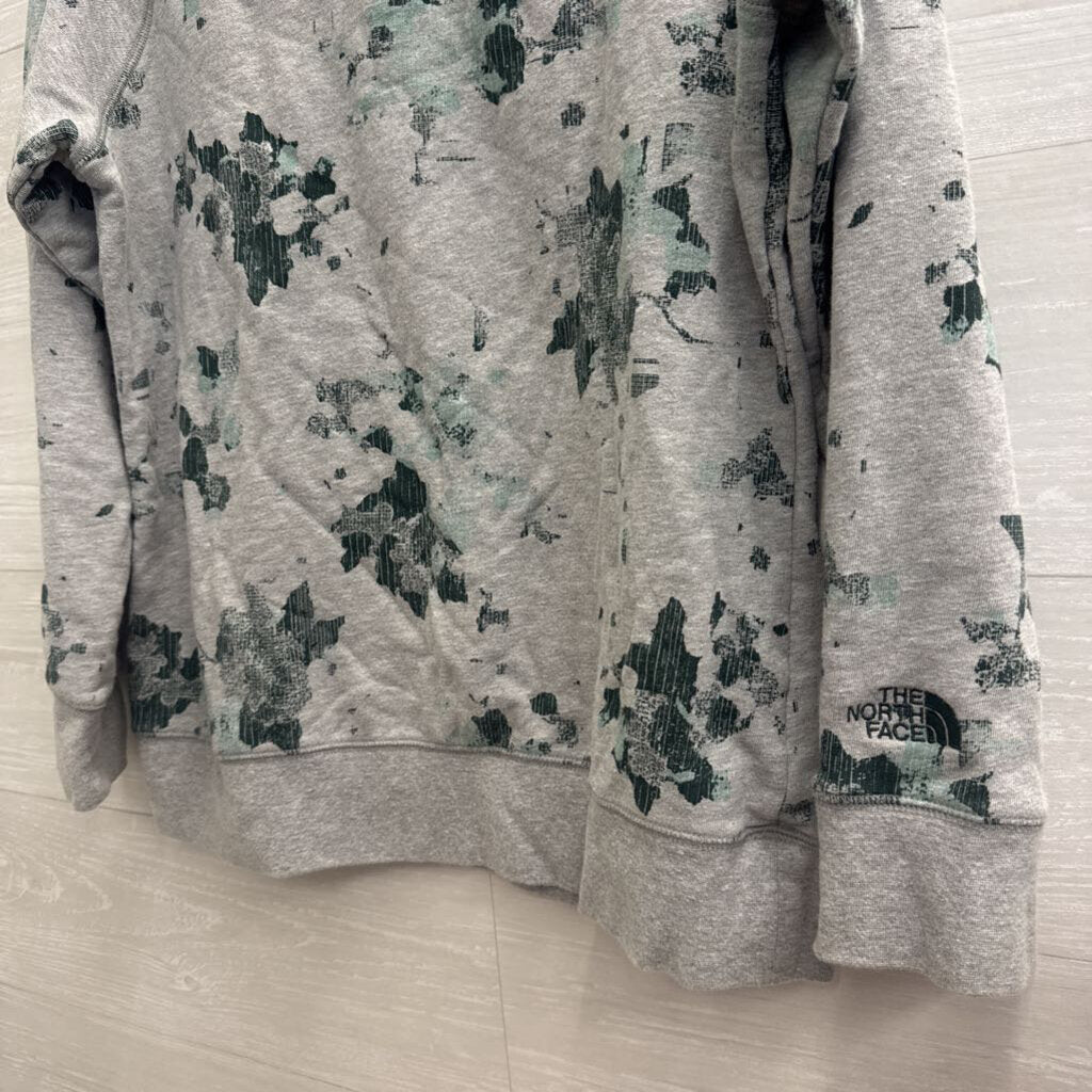 The North Face Grey/ Green Print Crewneck Pullover Large