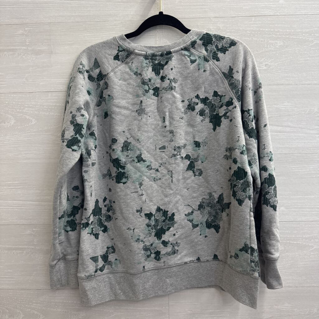 The North Face Grey/ Green Print Crewneck Pullover Large