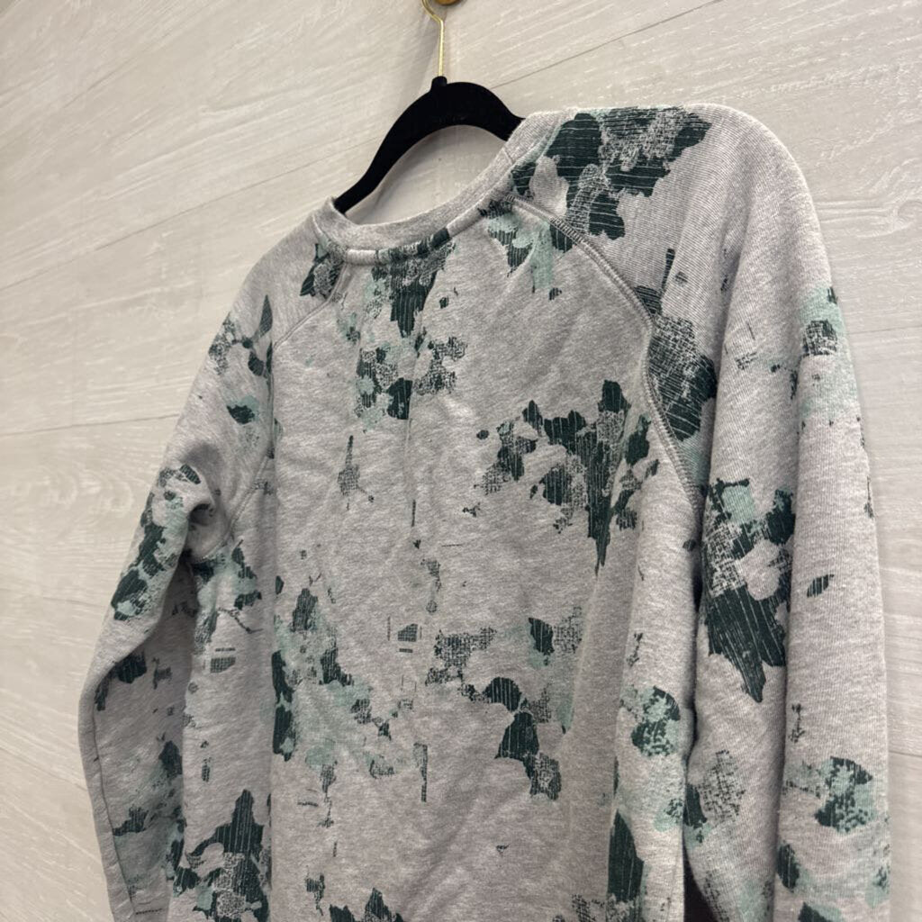 The North Face Grey/ Green Print Crewneck Pullover Large