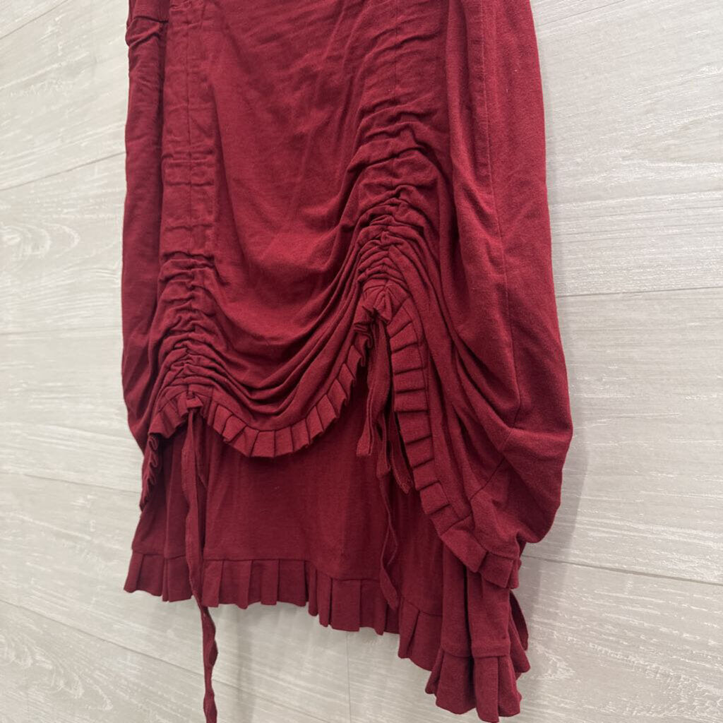 Nomads Burgundy Ruched Tie Detail Skirt Medium