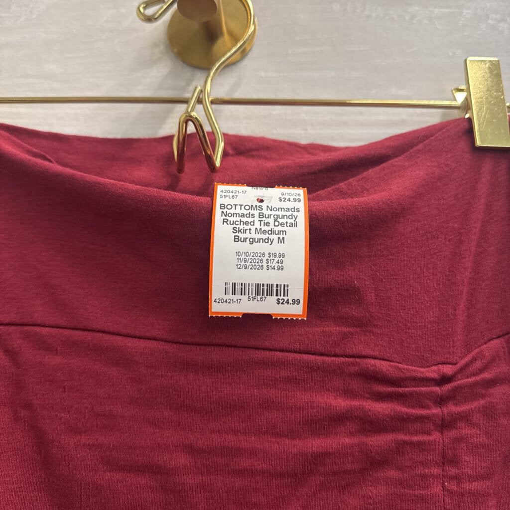 Nomads Burgundy Ruched Tie Detail Skirt Medium