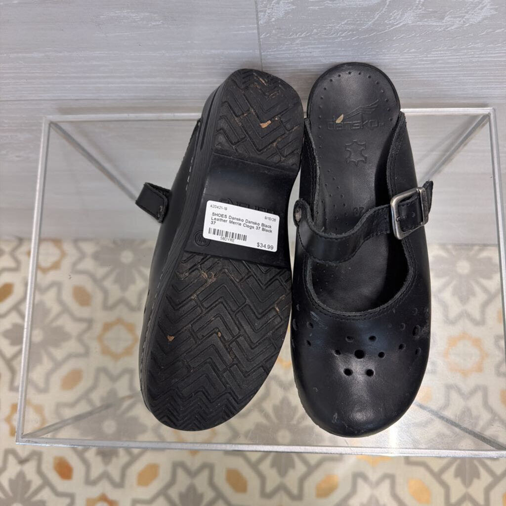 Dansko Black Leather Merrie Clogs 37