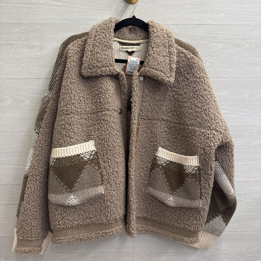 Blank NYC Brown Cozy Sherpa Argyle Button Down Shacket Small