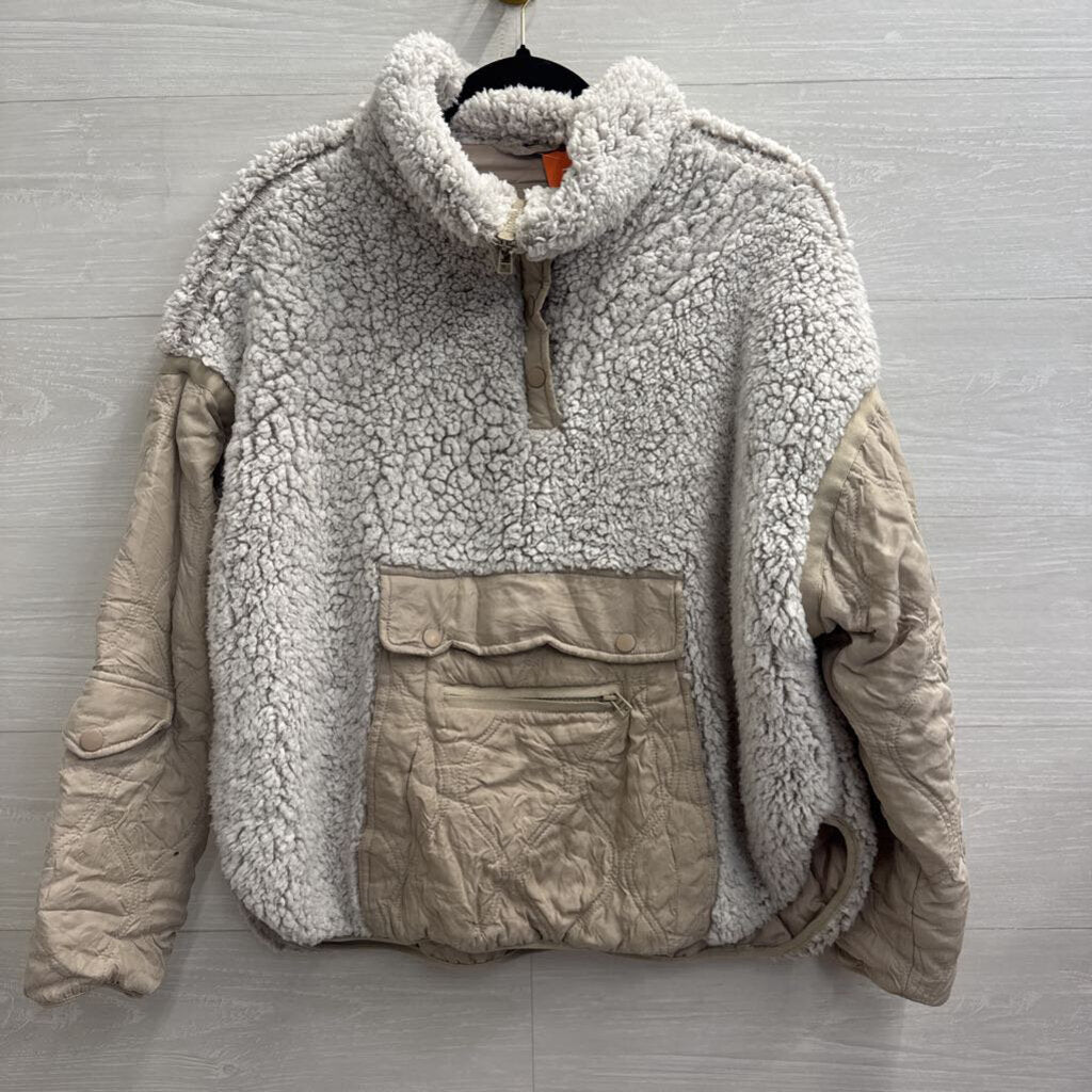 Blank NYC Grey Cozy Sherpa Mixed Media Pullover Medium
