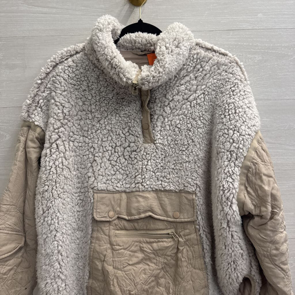 Blank NYC Grey Cozy Sherpa Mixed Media Pullover Medium