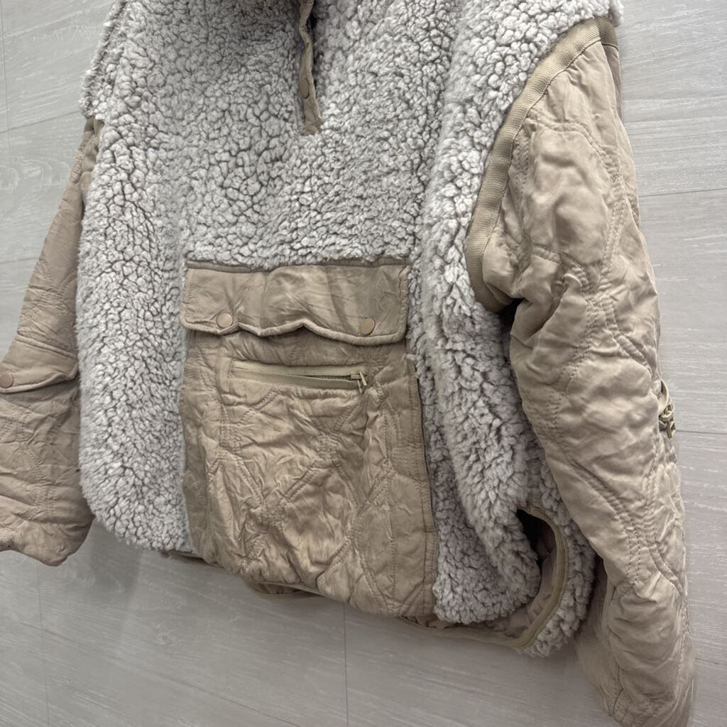 Blank NYC Grey Cozy Sherpa Mixed Media Pullover Medium