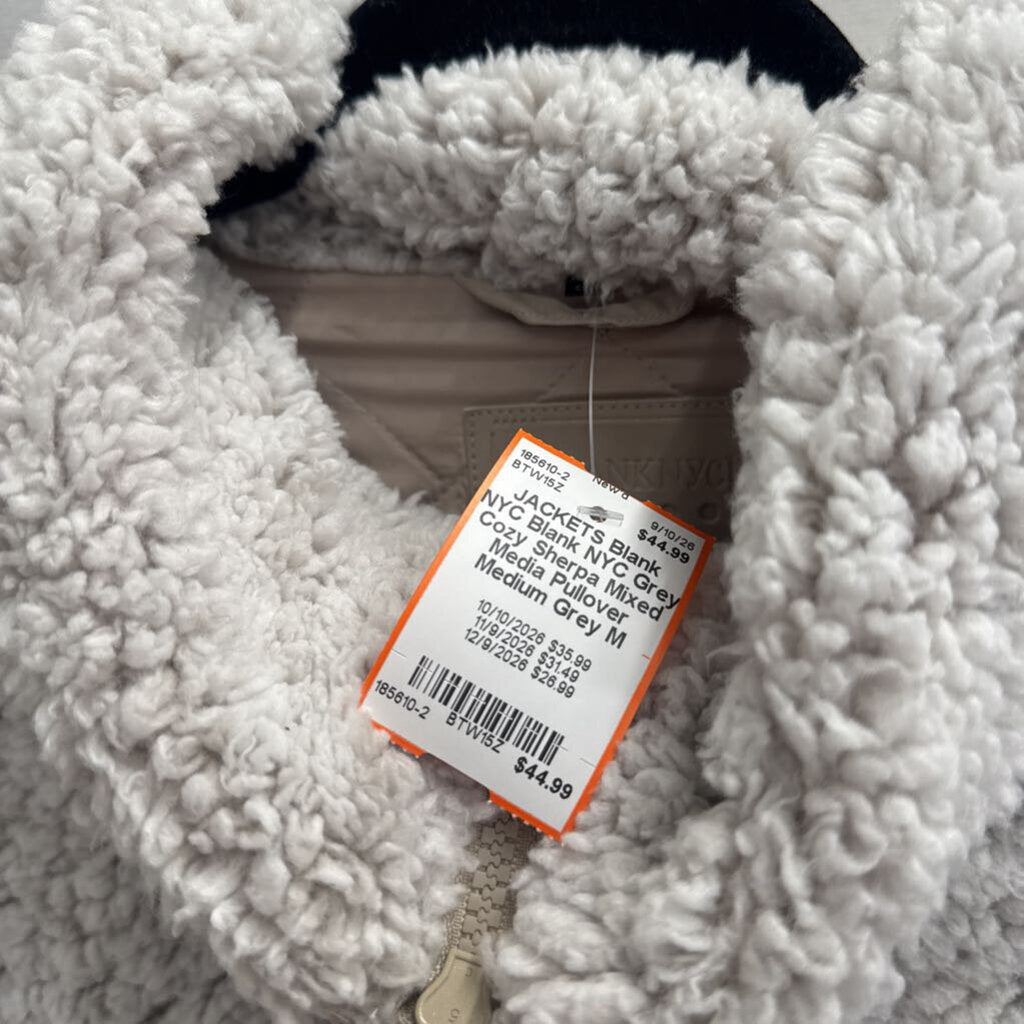 Blank NYC Grey Cozy Sherpa Mixed Media Pullover Medium