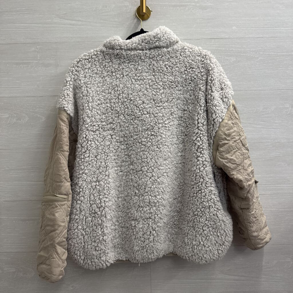 Blank NYC Grey Cozy Sherpa Mixed Media Pullover Medium