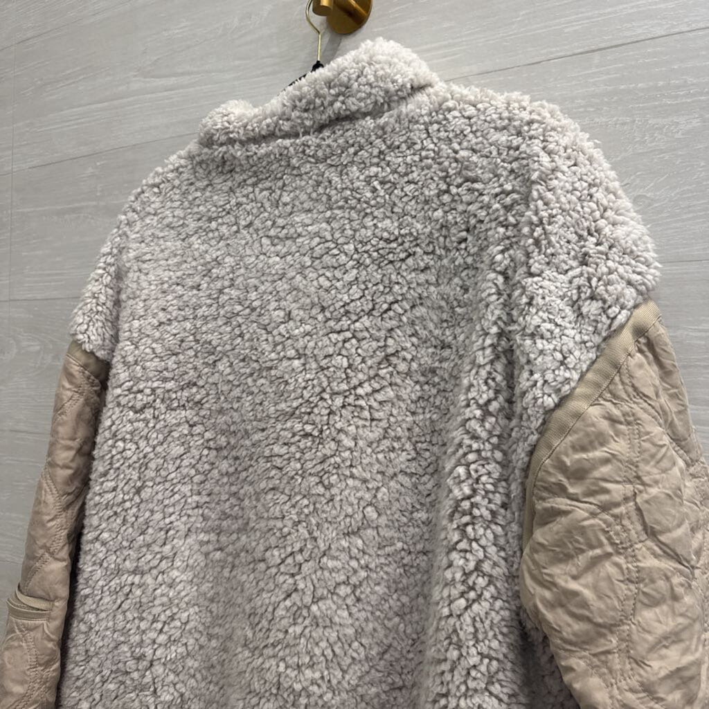 Blank NYC Grey Cozy Sherpa Mixed Media Pullover Medium