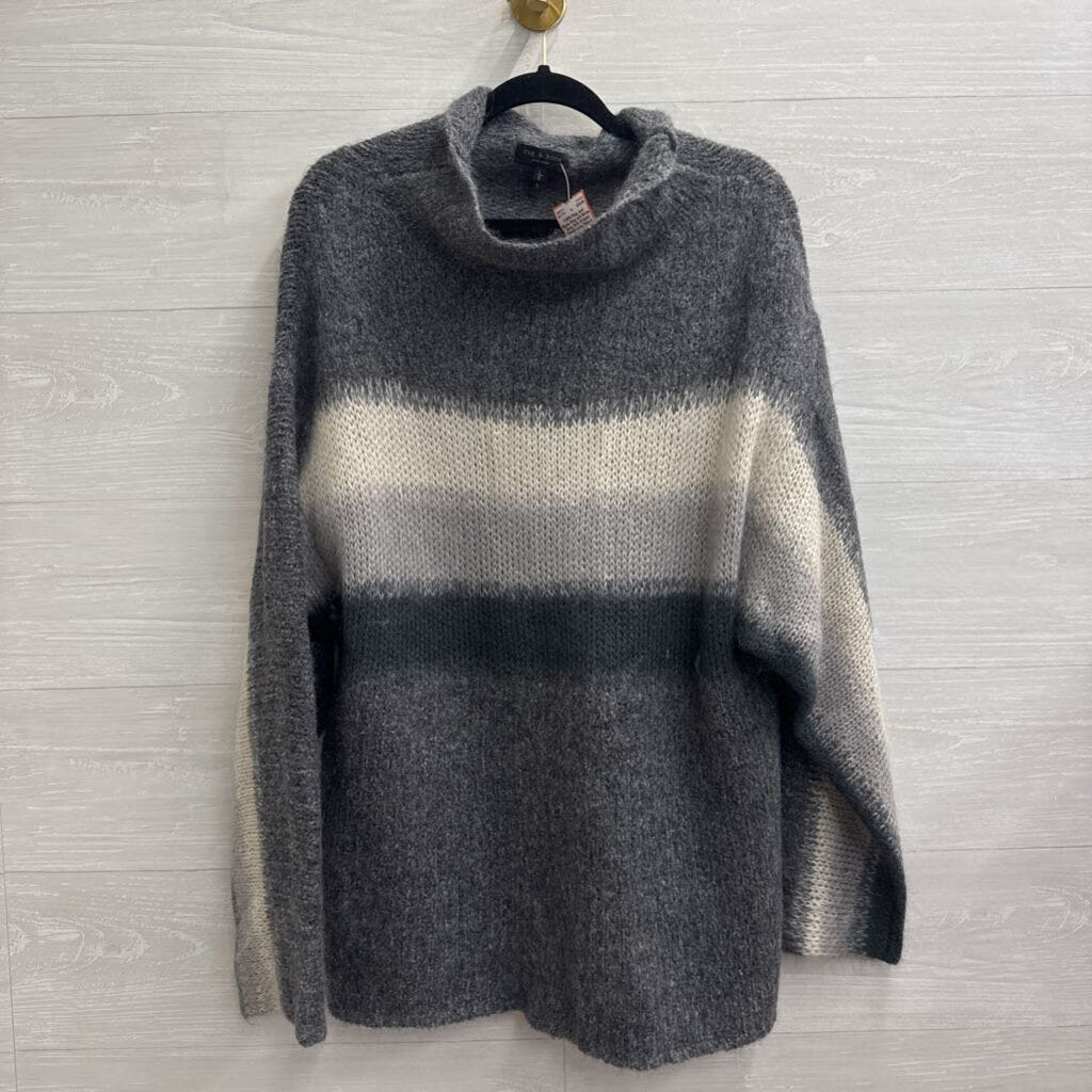 Rag and Bone Grey Knit Striped Detail Long Sleeve Sweater Large