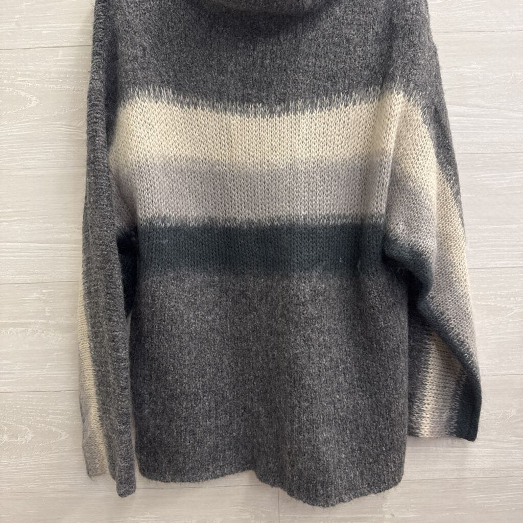 Rag and Bone Grey Knit Striped Detail Long Sleeve Sweater Large