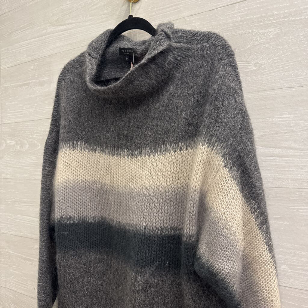 Rag and Bone Grey Knit Striped Detail Long Sleeve Sweater Large