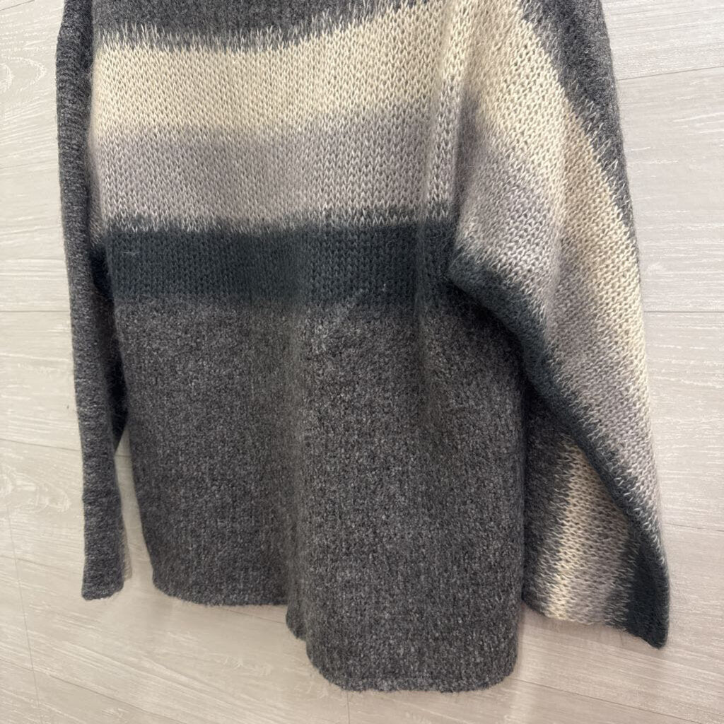 Rag and Bone Grey Knit Striped Detail Long Sleeve Sweater Large