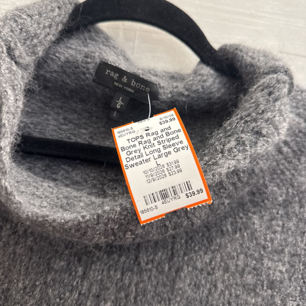 Rag and Bone Grey Knit Striped Detail Long Sleeve Sweater Large