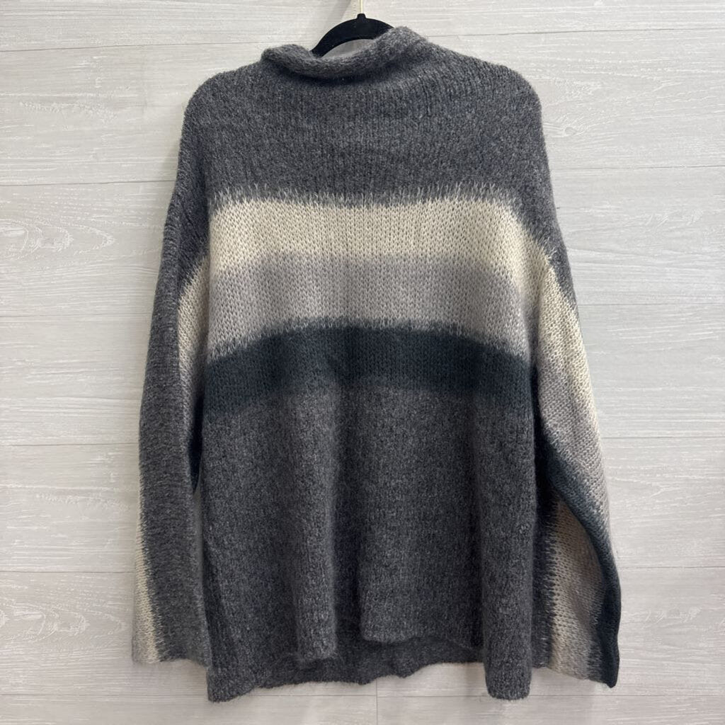 Rag and Bone Grey Knit Striped Detail Long Sleeve Sweater Large