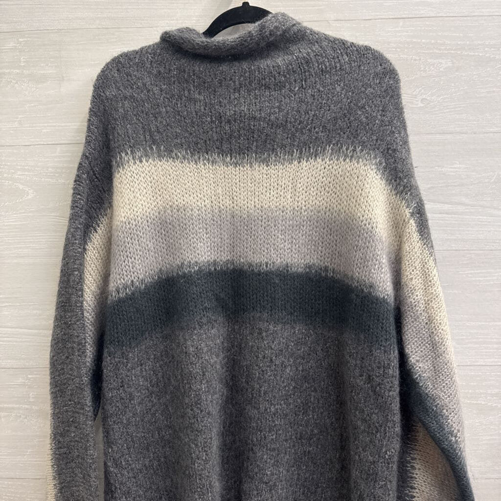 Rag and Bone Grey Knit Striped Detail Long Sleeve Sweater Large