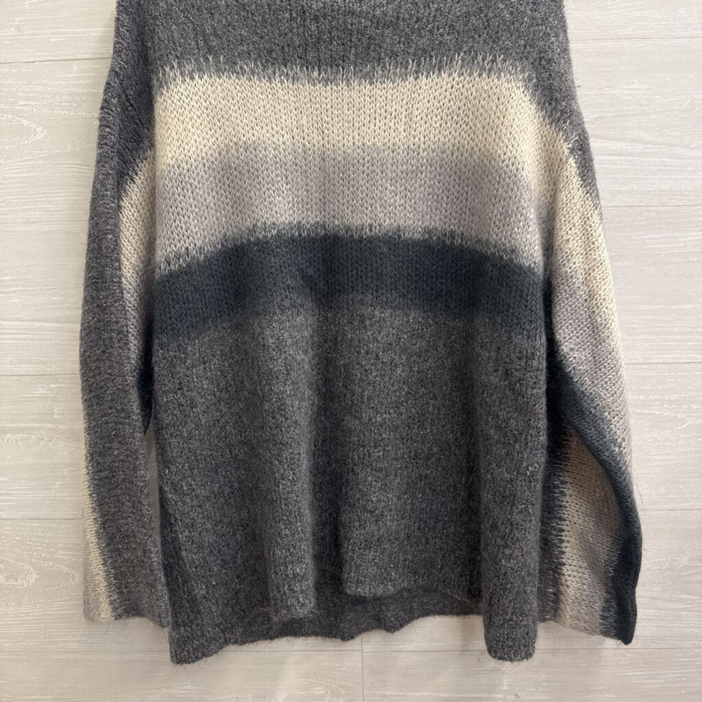 Rag and Bone Grey Knit Striped Detail Long Sleeve Sweater Large