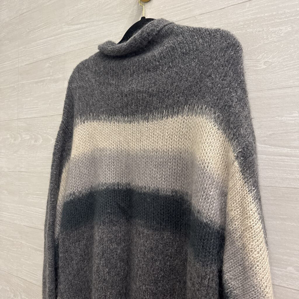 Rag and Bone Grey Knit Striped Detail Long Sleeve Sweater Large