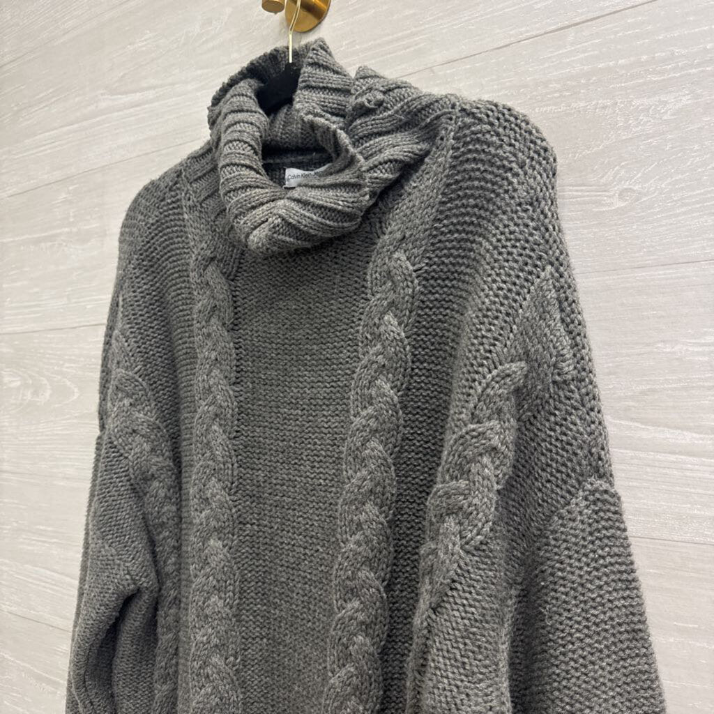 Calvin Klein Grey Cable Knit Turtleneck Sweater Medium