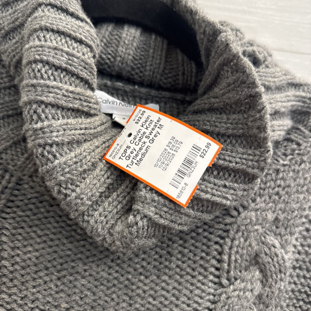 Calvin Klein Grey Cable Knit Turtleneck Sweater Medium