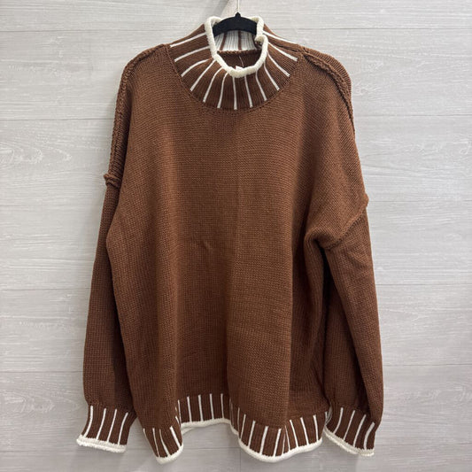Brown/ White Knit Mock Neck Sweater Large