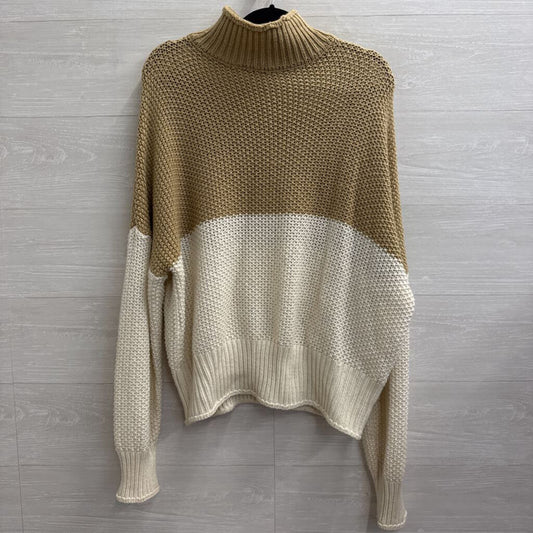 Brown/ White Knit Color Block Mock Neck Sweater Large