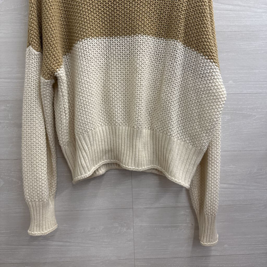 Brown/ White Knit Color Block Mock Neck Sweater Large