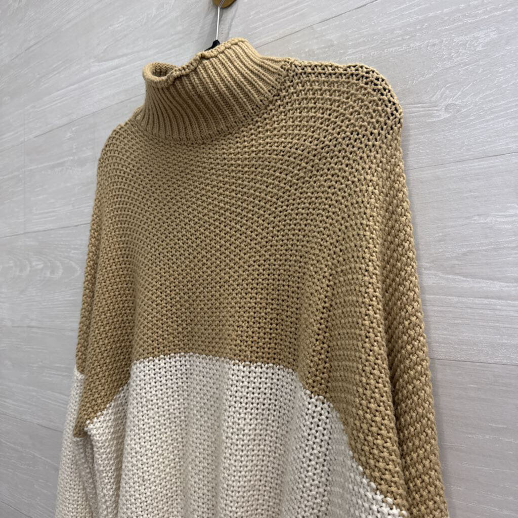 Brown/ White Knit Color Block Mock Neck Sweater Large