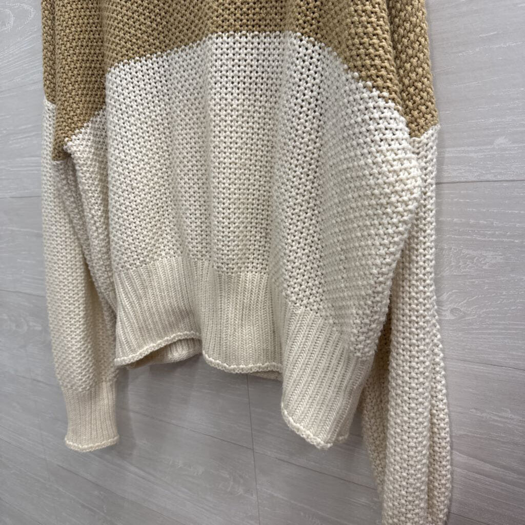 Brown/ White Knit Color Block Mock Neck Sweater Large