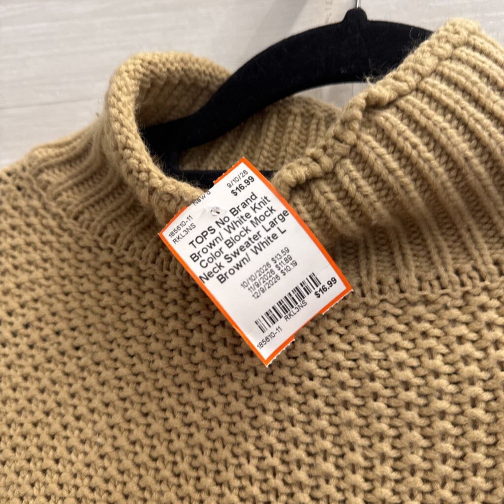 Brown/ White Knit Color Block Mock Neck Sweater Large