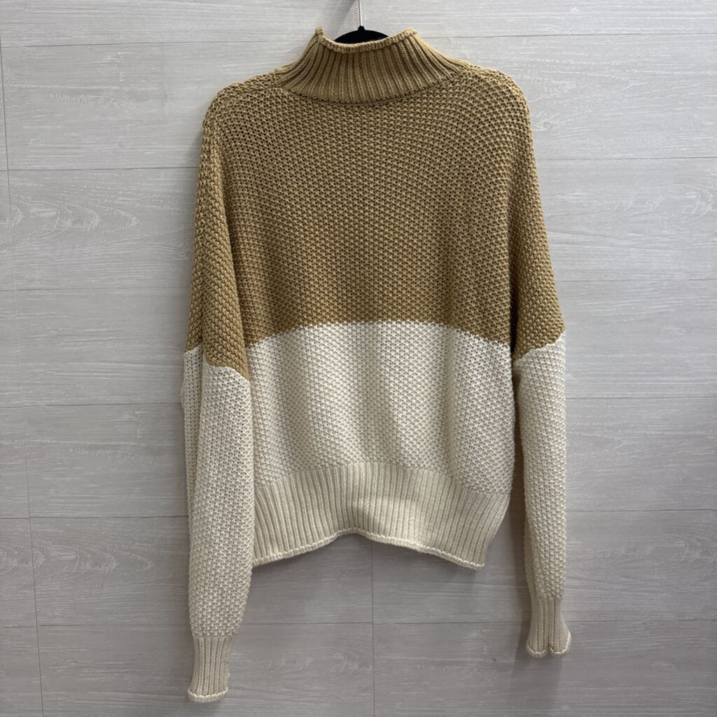 Brown/ White Knit Color Block Mock Neck Sweater Large