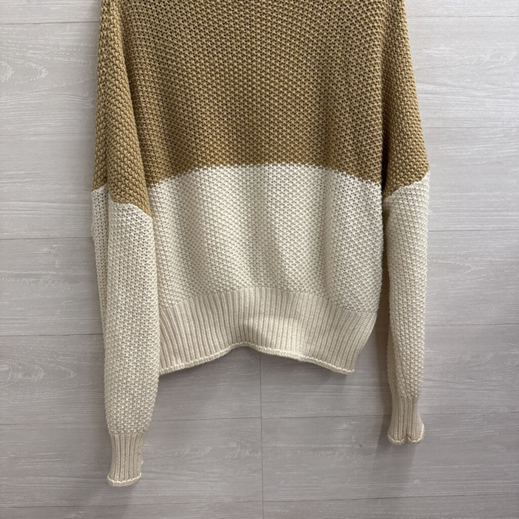 Brown/ White Knit Color Block Mock Neck Sweater Large
