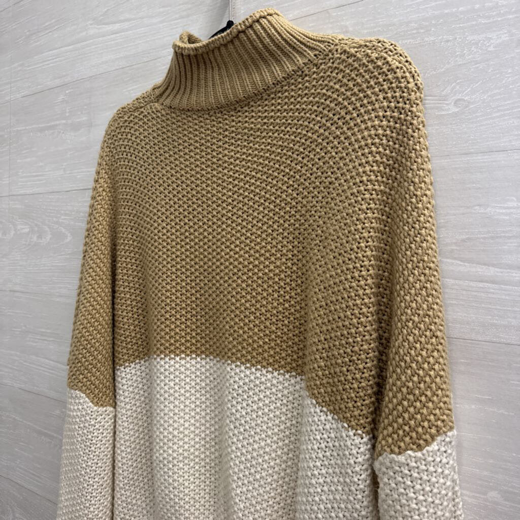 Brown/ White Knit Color Block Mock Neck Sweater Large