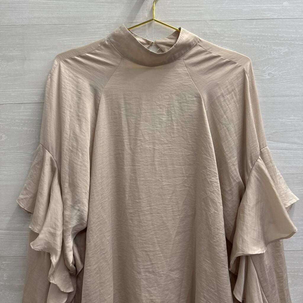 Beige Silky Ruffle Detail Long Sleeve Top 6
