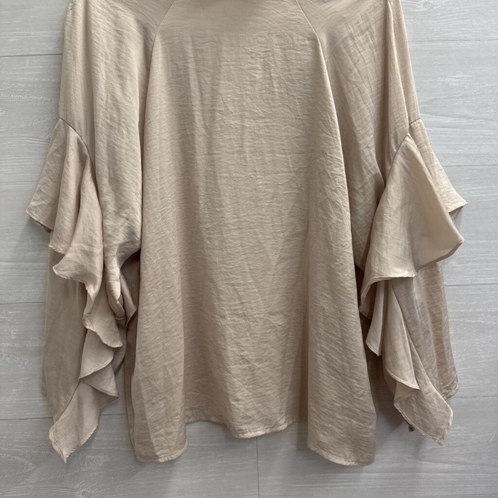 Beige Silky Ruffle Detail Long Sleeve Top 6