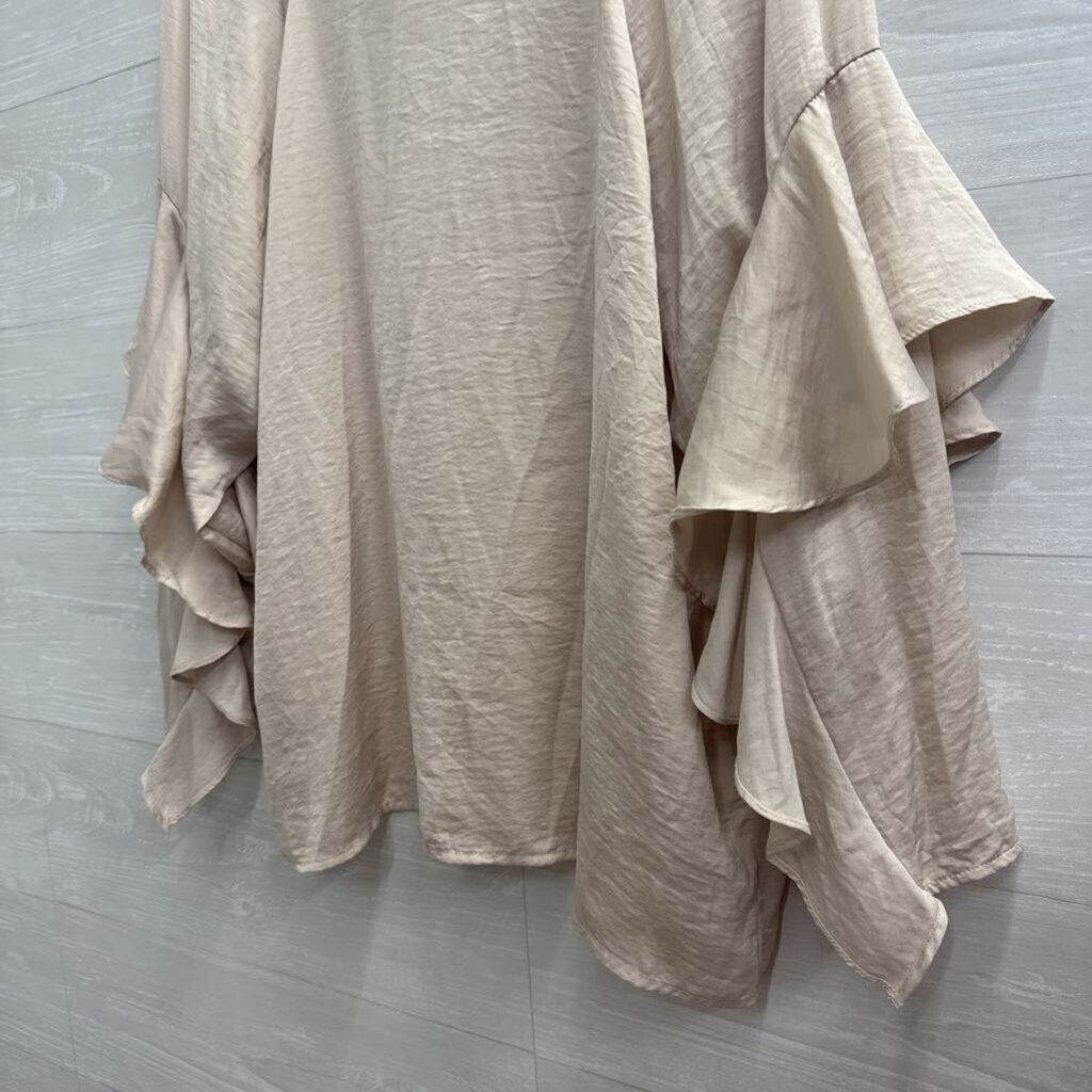 Beige Silky Ruffle Detail Long Sleeve Top 6
