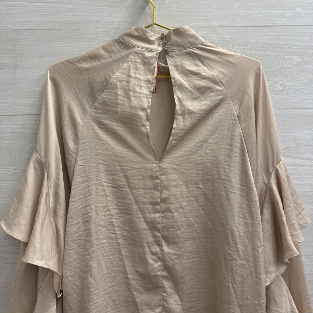 Beige Silky Ruffle Detail Long Sleeve Top 6