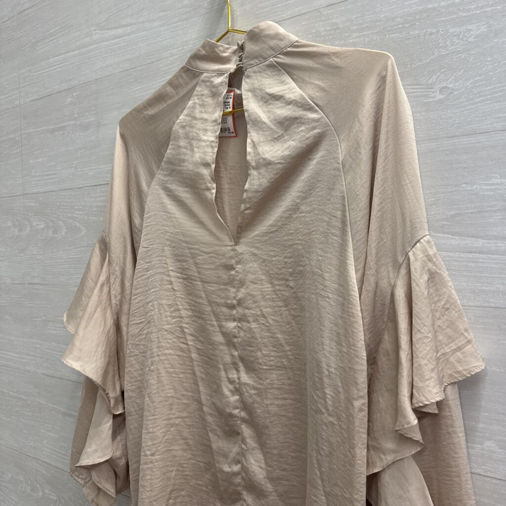 Beige Silky Ruffle Detail Long Sleeve Top 6