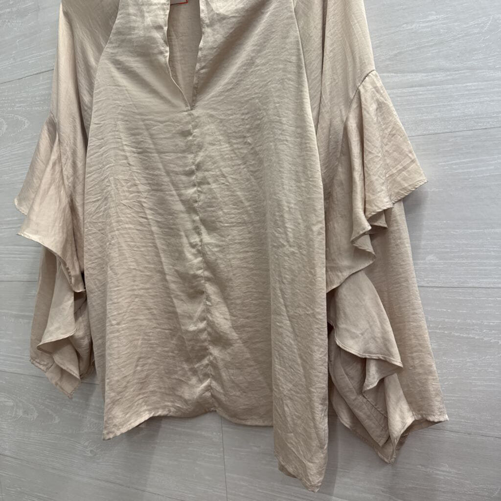 Beige Silky Ruffle Detail Long Sleeve Top 6