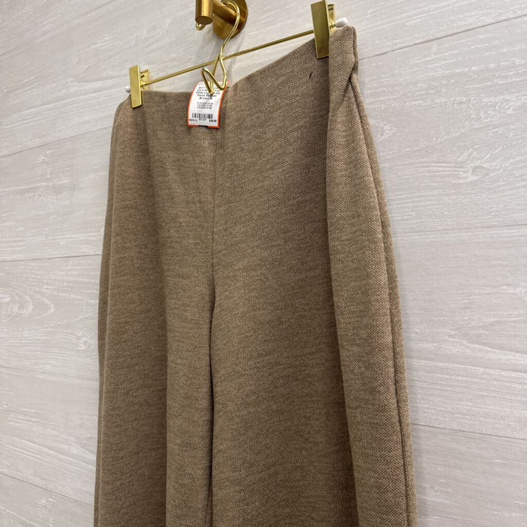 Zara Brown Knit Wide Leg Pull On Pants Medium