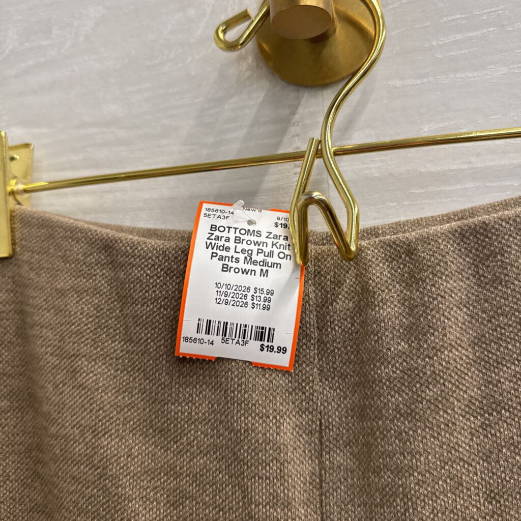 Zara Brown Knit Wide Leg Pull On Pants Medium