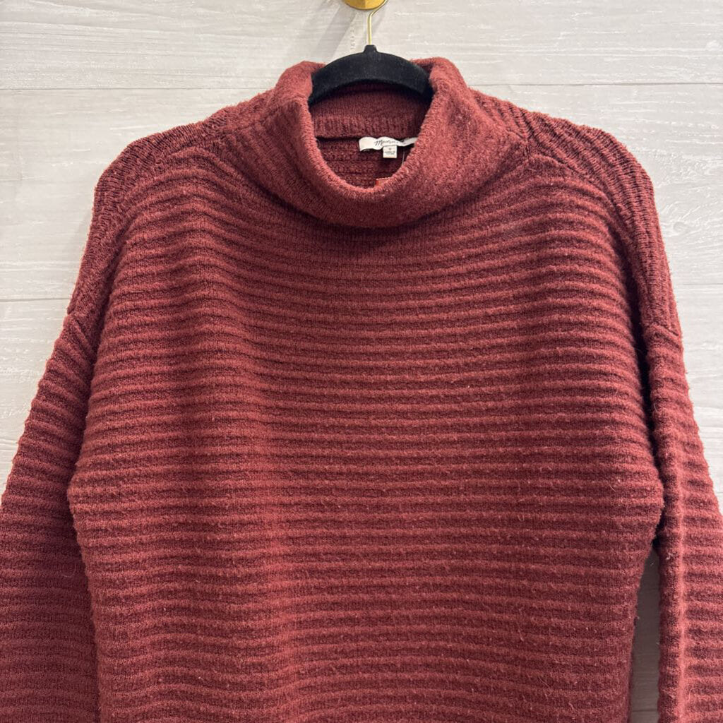 Madewell Burgundy Ribbed Knit Mock Neck Sweater Small
