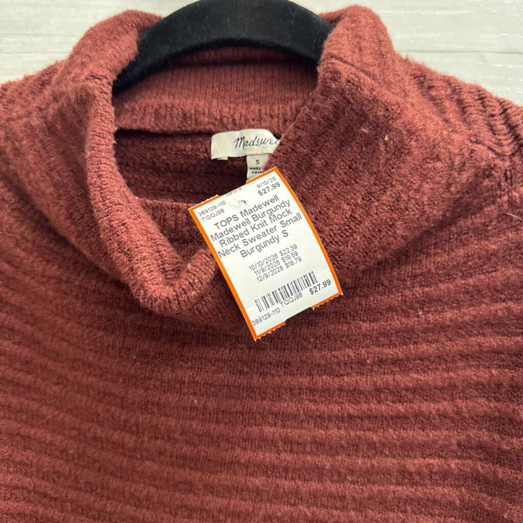 Madewell Burgundy Ribbed Knit Mock Neck Sweater Small
