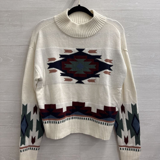 Lucky Brand White/ Multi Print Mock Neck Sweater Medium